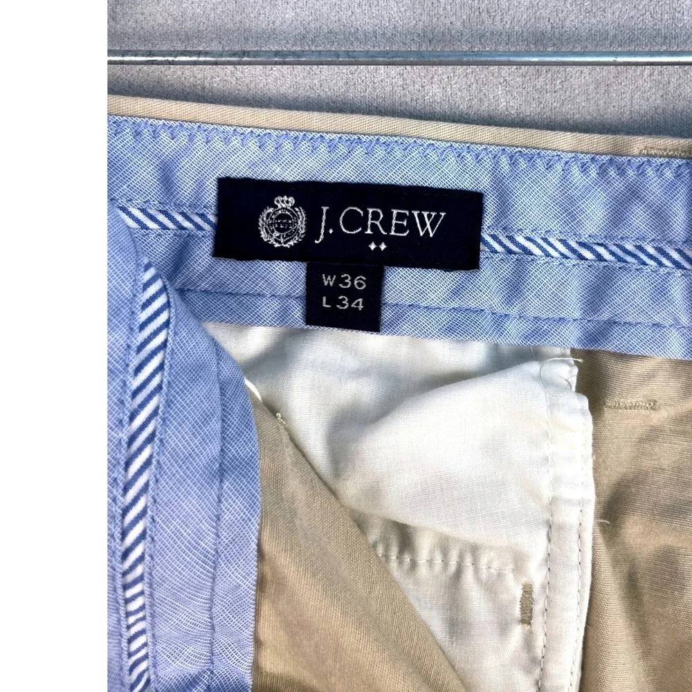 J Crew Tan Khaki Chino Pants Mens 36x32 100% Cotton Flat Front Preppy Modern